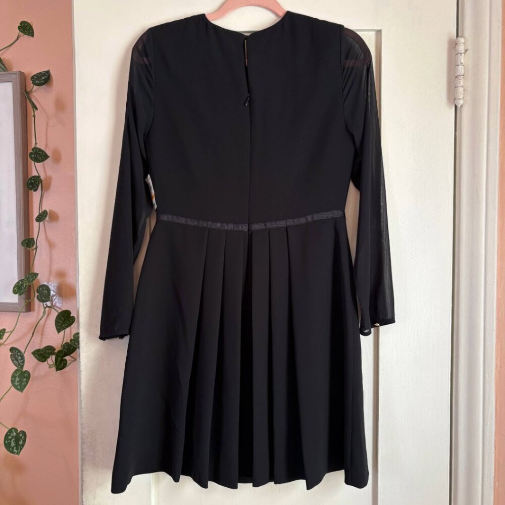 Maison Jules Black Fit & Flare Dress Women’s Small Bow Detail Mesh Long Sleeve - Picture 3 of 7